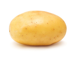 Young potato isolated on white background. Harvest new. Flat lay, top view