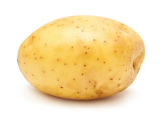 Young potato isolated on white background. Harvest new. Flat lay, top view