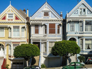 Facade of buildings of the Victorian period. San Francisco. USA