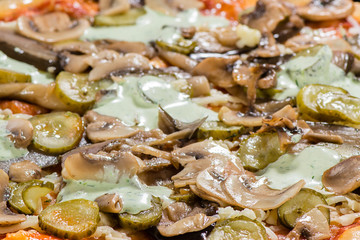 Food background, hot macro pizza