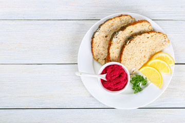 Gefilte minced carp fillets with horseradish sauce