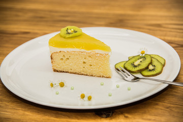 Delicious sweet baked cake with fruit.