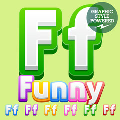 Vector cute children alphabet set. Contains different graphic style. Letter F