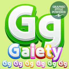 Vector cute children alphabet set. Contains different graphic style. Letter G