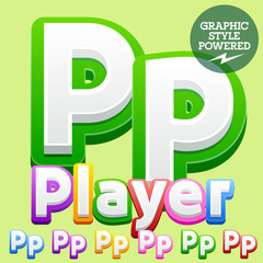 Vector cute children alphabet set. Contains different graphic style. Letter P