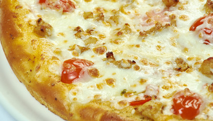 Pizza with mozzarella, chedar and tomatoes