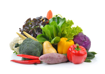 vegetables and fruits on white background