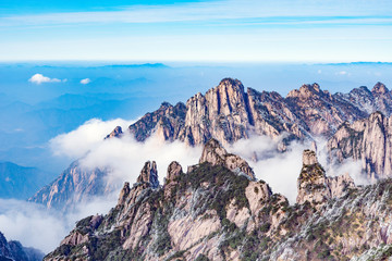Clouds above the peaks of Huangshan National park.