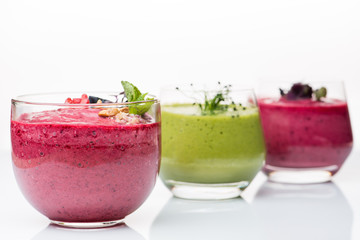 Row of vegetarian smoothies