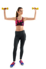 Fitness woman exercising crossfit holding dumbbell strength trai