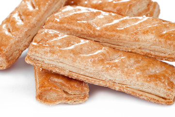 closeup view of sweet Puff pastry on white