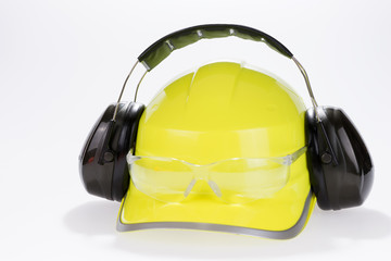 Helmet and working protective headphones of the builder