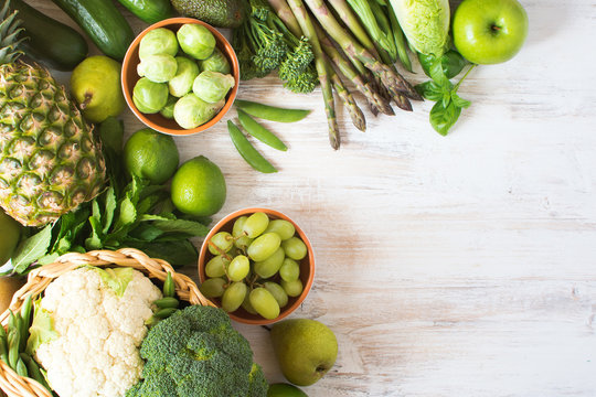 Top View Of Green Fruits And Vegetables