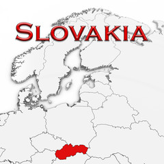 3D Map of Slovakia with Country Name Highlighted Red on White Background 3D Illustration