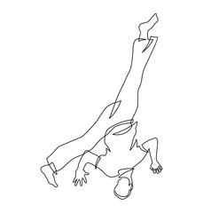 Capoeira fighter contour Isolated on white. Vector linear illustration