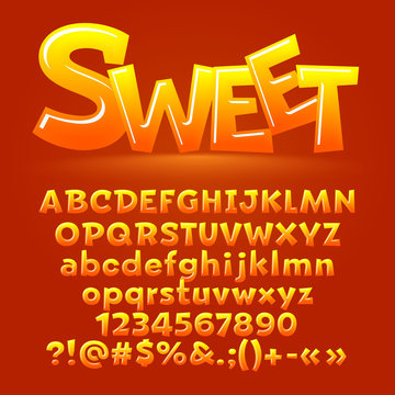 Vector candy sweet letters, symbols and numbers. Contains graphic style