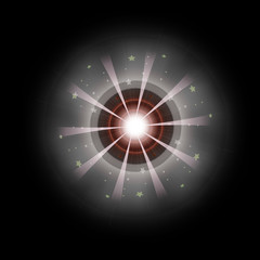 Bright Star Burst Light Effect with Glittering, Glowing Sparkles - Nebula Flare and Glare, Element for Texture or Background, Isolated on Black