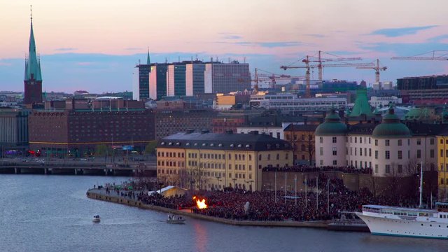 Traditional walpurgis night celebration on island Riddarholmen in Stockholm, Sweden, to welcome the spring.
