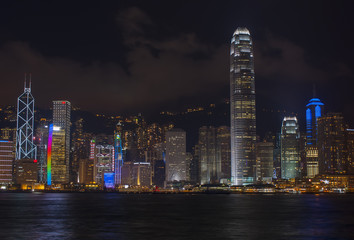 Fototapeta premium Night In Hong Kong. Modern industrial city. The centre of Asia.