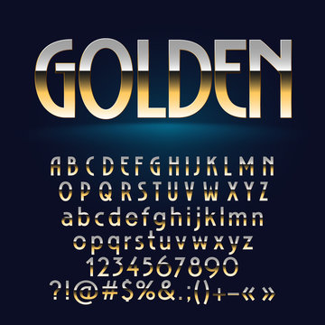 Vector exclusive set of golden alphabet letters, symbols, numbers. Contains graphic style