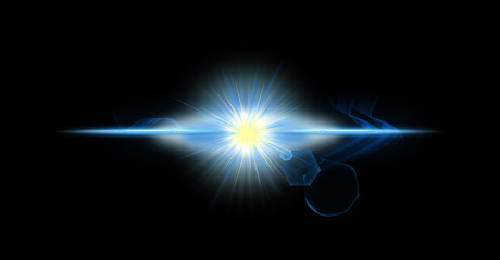 Optical Light Lens Flare and Star Effect, Realistic Flash with Glittering Lights - High-Resolution Elements Isolated on Black Background Easy to Apply to Your Design
