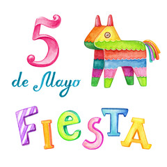 watercolor illustration, Mexican holiday clip art, isolated objects set, festive ethnic design elements