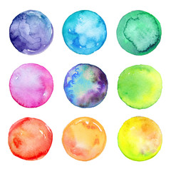 abstract watercolor circles, mixed pastel colors, hand painted round design elements, clip art set