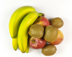 Fresh fruit isolated on white background - top view