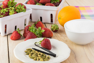 Ingredients for strawberry preserves.