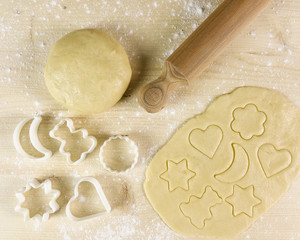 Shortcrust pastry on wooden background - top view