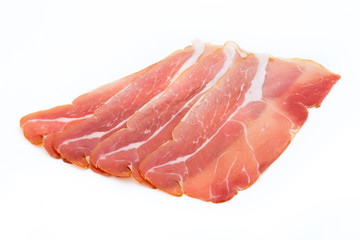 Pork ham slices isolated on white background.