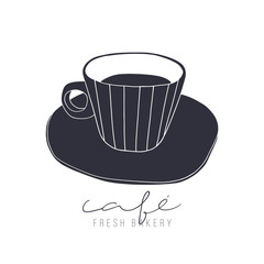 Hand drawn cup of coffee. Cartoon cafe illustration