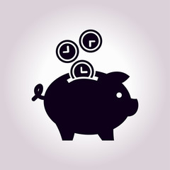 Time is money piggy bank icon. Flat design style.