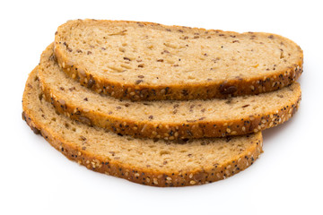 Rye bread slice isolated on white background.