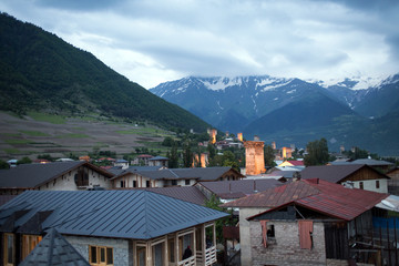 Mesti village in Caucasus mountains of Georgia