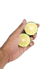 Fresh bergamot in hand holding.cooking concept