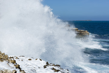 Antigua, Atlantic Ocean rocky shoreline with white waves