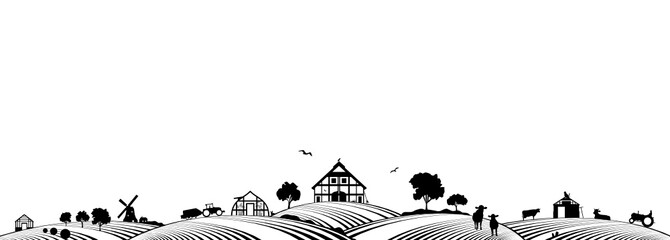Silhouette Bauernhof und Landwirtschaft © SimpLine