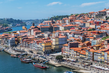 Fototapeta na wymiar Aerial view of Douro river and Ribeira district. Porto. Portugal