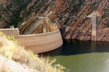 Landscape shot of the dam walls at the Kouga Dam