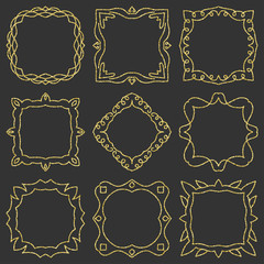 Doodle set hand drawn element for frames, logo, yoga, ethnic design. Gold, glitter, glitter. Set № 7 of 9 subjects. Vector illustration.