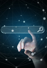 Woman surfing on internet using tactile web address bar 3D rendering