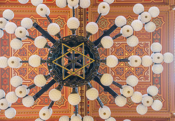 Ceiling in The Great Synagogue is a historical building in Budapest, Hungary