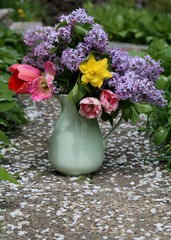 Beautiful Lilac Bouquet with Tulips and Daffodils