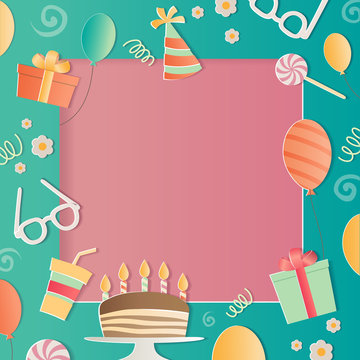 Happy Birthday photo frame. A realistic image that simulates paper.