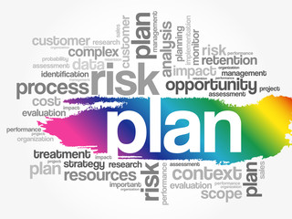Plan word cloud collage, business concept background