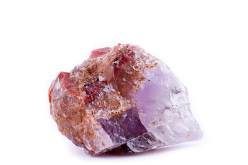 stone macro mineral quartz red on a white background