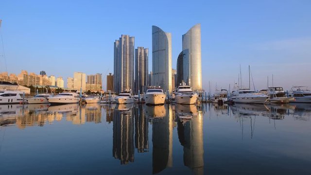 Busan marina with yachts on sunset, South Korea