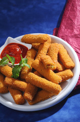 Breaded fried cheese fingers with mint & Ketchup