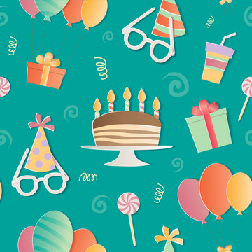 Happy Birthday seamless pattern. A realistic image that simulates paper.
